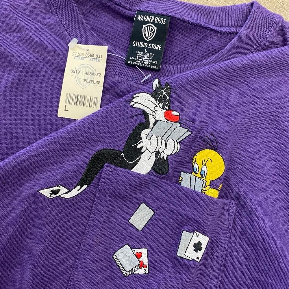 Vintage Looney Tunes Sylvester & Tweety Bird Pocket Tee Warner Bros NWT Shirt L